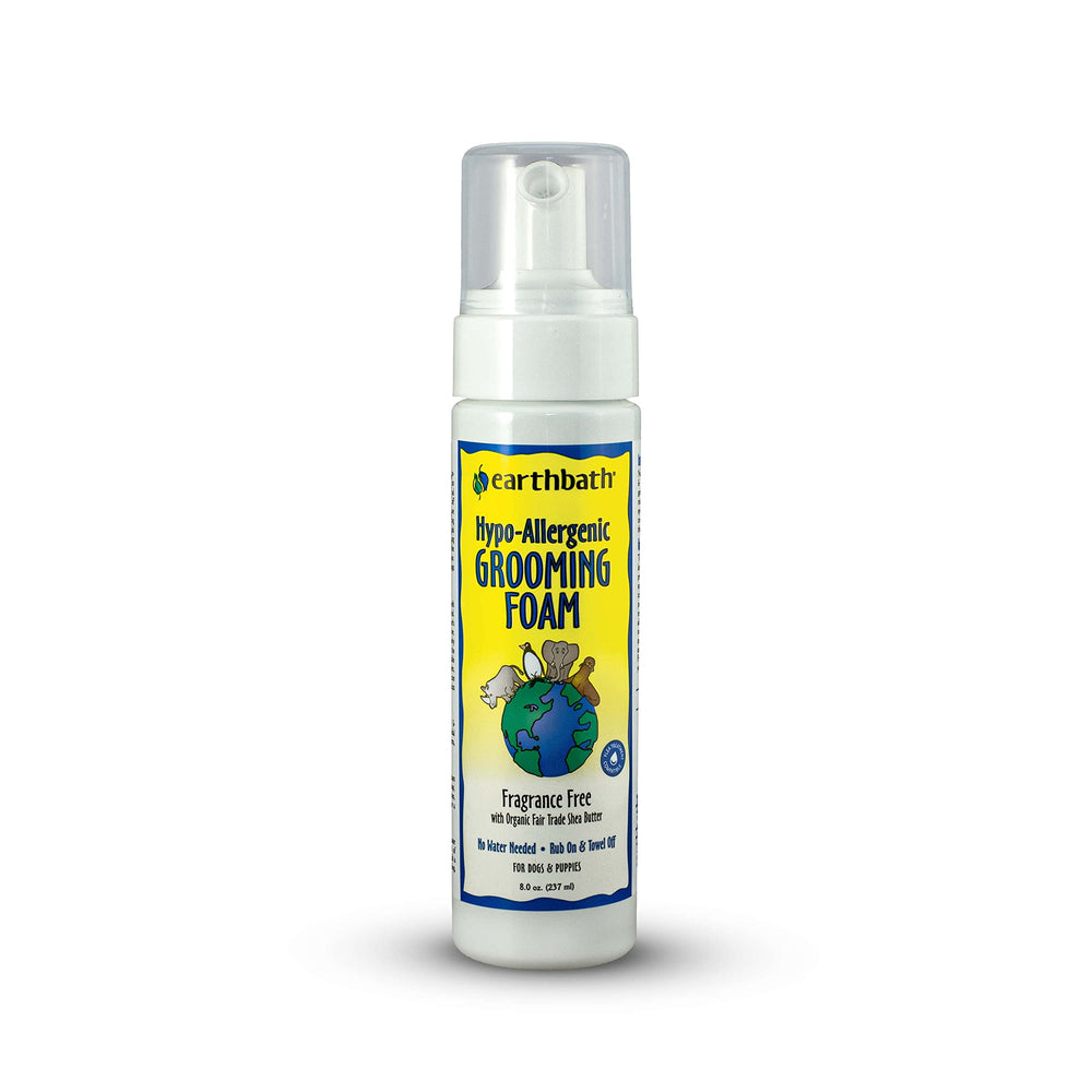 Earthbath fragrance-free no-rinse bottle demonstrating fragrance-free cleansing for sensitive dogs.