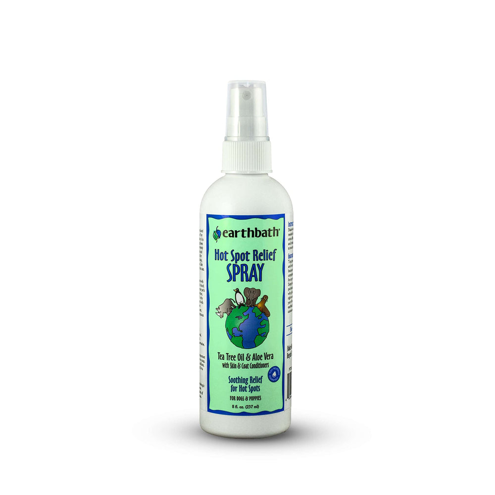 Earthbath Hot Spot Relief Spray bottle demonstrates soothing formula for itchy dogs.