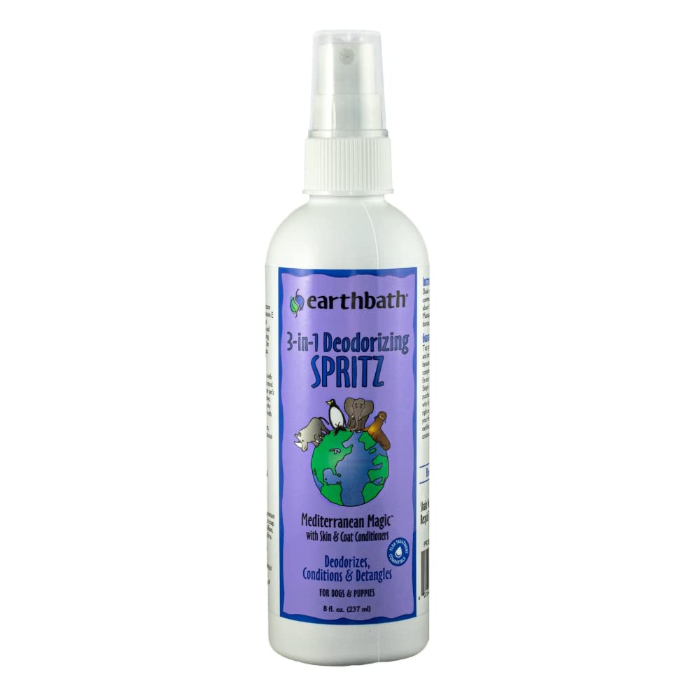 Earthbath Mediterranean Magic Spritz bottle shown for quick deodorizing on the go.