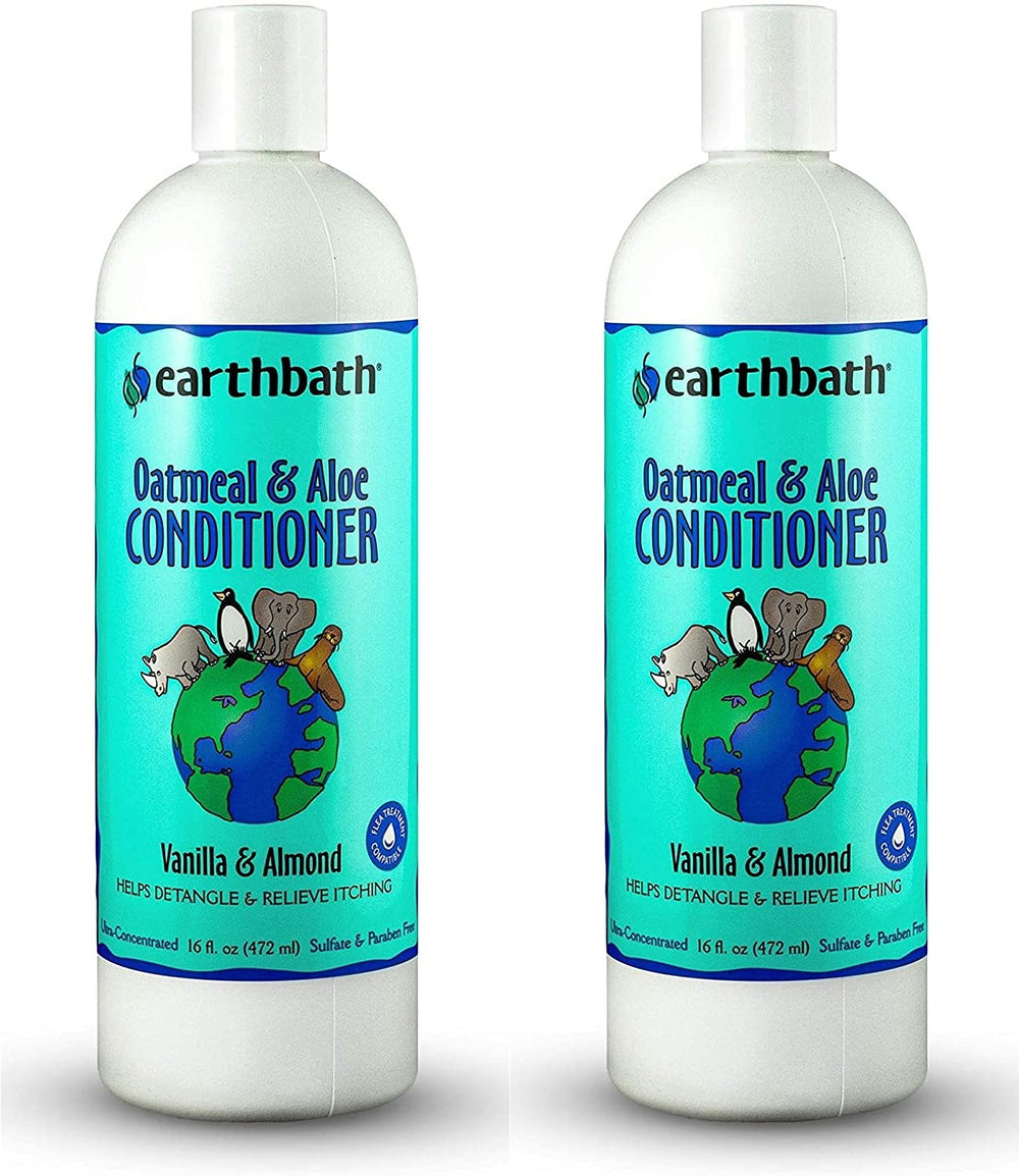 Earthbath oatmeal aloe conditioner bottle shows gentle detangling for dogs