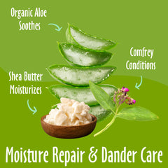 Earthbath Shea Butter ingredients with Aloe Vera highlight nourishing botanicals.