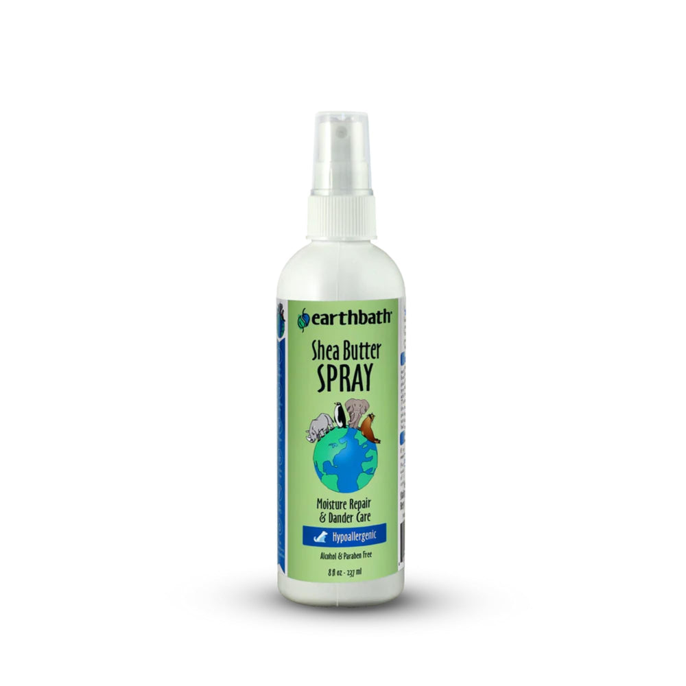 Earthbath Shea Butter Spray bottle shows gentle moisture.