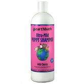 earthbath Ultra-Mild Wild Cherry Puppy Shampoo bottle demonstrates gentle cleansing for sensitive puppy coats