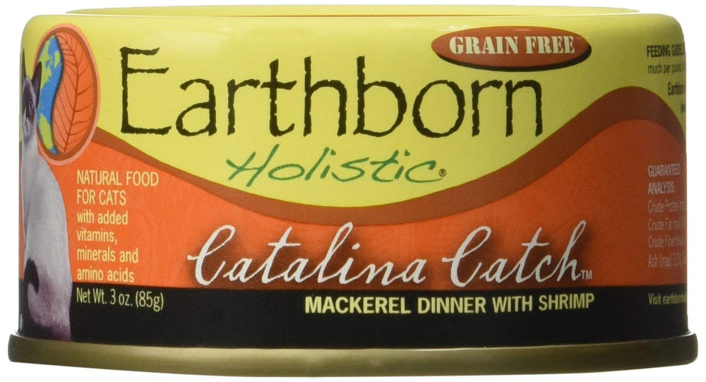 Earthborn Holistic Catalina Catch canned cat food 3oz serving supports healthy coat with omega-3
