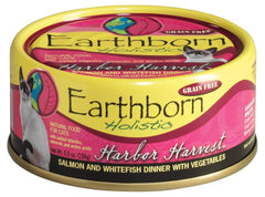 Earthborn Holistic Harbor Harvest canned cat food with salmon and whitefish plated for grain-free dinner