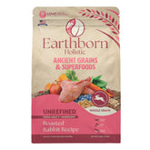Earthborn Holistic Unrefined Roasted Rabbit bag front highlights premium rabbit protein for dogs
