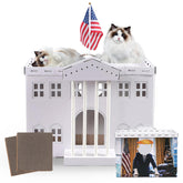 EARTHSON white cardboard cat house main view offers stylish indoor retreat for your cat