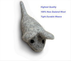 Earthtone Solutions handmade wool mouse closeup showing durable felt weave for play.