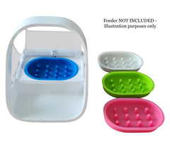 EasyFeastFurryBowls cat slow feeder blue in use shows controlled portions with SureFlap compatibility.
