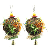 EBaokuup bird chewing toy inside pack closeup, highlighting safe wood and rattan materials.
