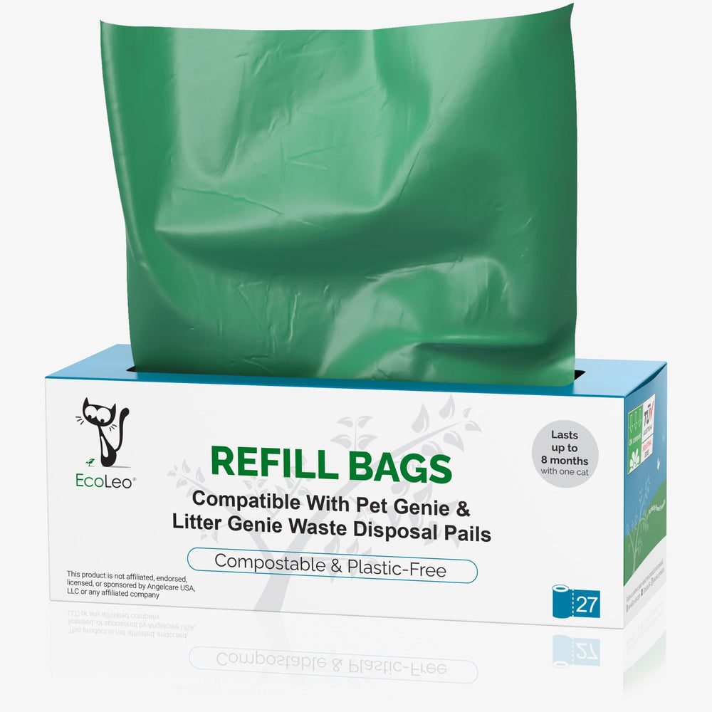 EcoLeo Refill Bags packaging shows compostable liner for eco friendly waste disposal