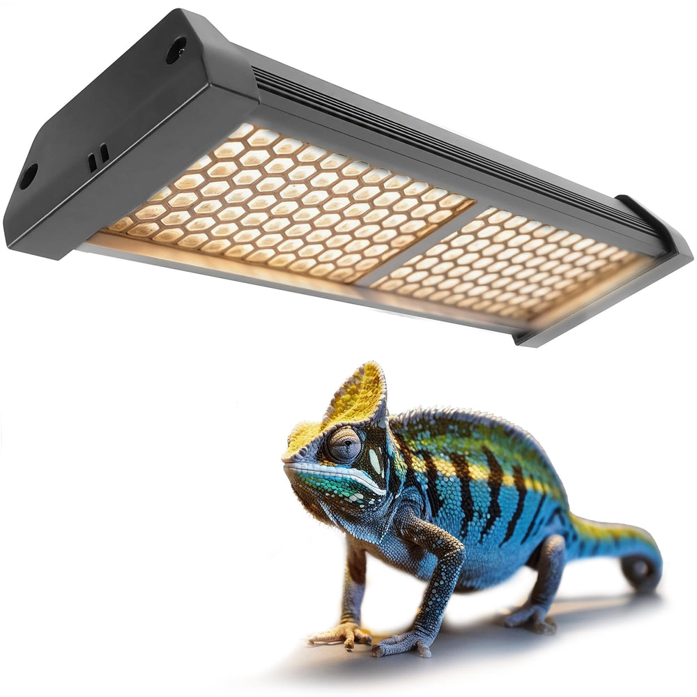 Eckpo Dimmable LED UVB Lamp front view with adjustable cycles for day-night reptile care