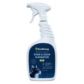 Eco Strong cat-stain-odor-remover bottle demonstrates stain elimination and citrus freshness.