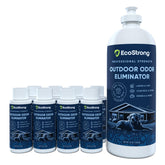 Eco Strong outdoor odor eliminator bottle neutralizes pet smells on surfaces with fresh eucalyptus.