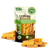 EcoKind Premium Gold Yak Cheese Himalayan dog chews packaging highlights all-natural ingredients for long-lasting chewing.
