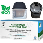 EcoLeo compostable-litter-box-liner-pack shows plastic-free waste containment for automatic boxes.