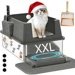 Ecsdsvsd XXL litter box top view shows spacious interior for big cats and easy cleaning.