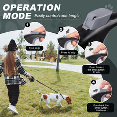 EC.TEAK retractable dog leash 20ft anti-slip handle ensures comfortable long walks.