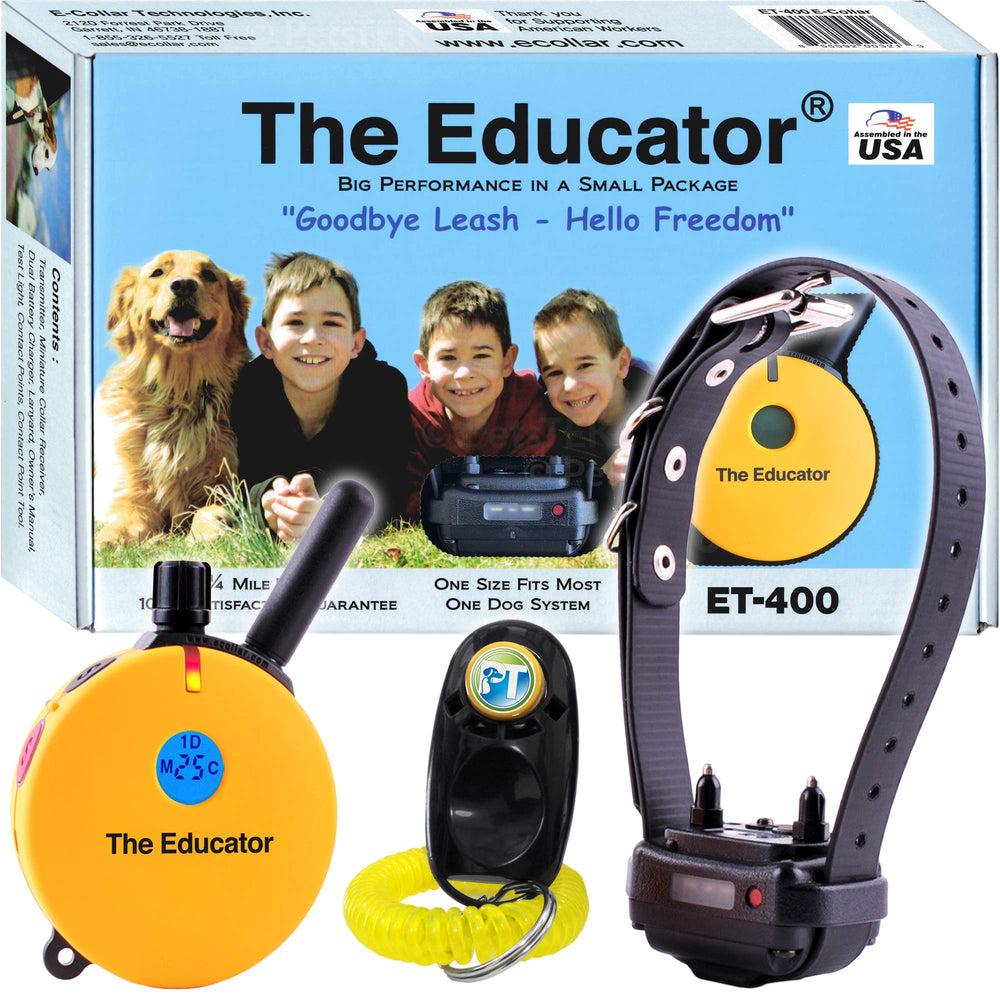 Educator ET-400 remote transmitter with ergonomic grip for precise recall training.