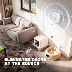 EEland deodorizer placed beside the litter box refreshes surrounding air over time.