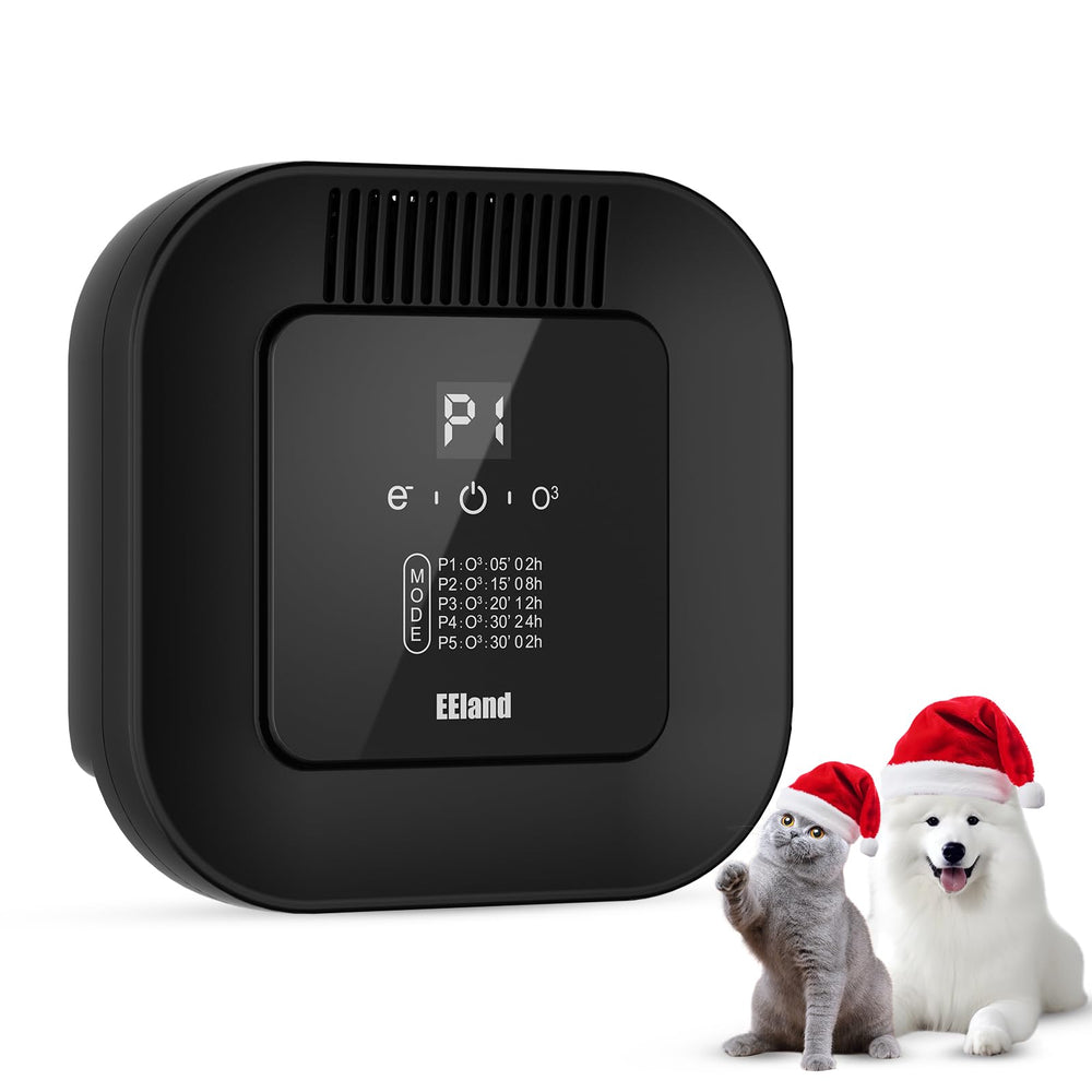 EEland cat litter deodorizer demonstrates ozone neutralization reducing odors near the litter box.