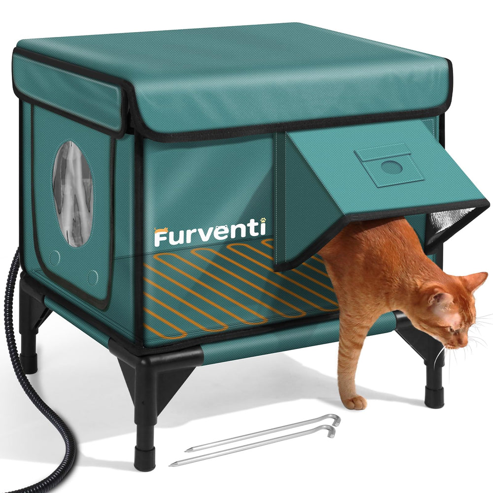 The eekkii heated cat house exterior waterproof material keeps outdoor cats dry during rain and snow.