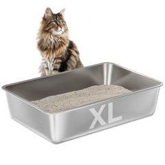 EGMEHOAD stainless steel litter box front view highlights XL space for large cats