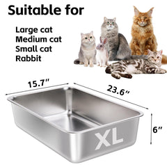 EGMEHOAD xl size stainless litter box close up showing rust‑proof steel