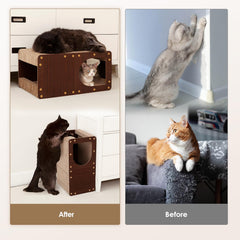 EHEYCIGA cardboard cat scratcher house top view highlights large lounging surface.