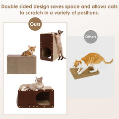 EHEYCIGA cardboard cat scratcher house close-up wood frame adds stability