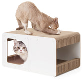 EHEYCIGA cardboard cat scratcher house front view for durable scratching and relaxation.