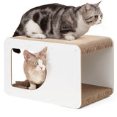 EHEYCIGA cardboard cat scratcher house front-view, durable scratching surface for indoor cats.