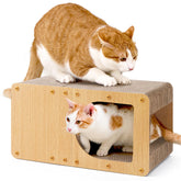 EHEYCIGA cardboard cat scratcher house front view with multi-sided scratching surfaces for comfort.