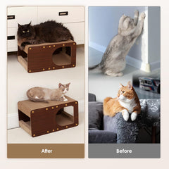 EHEYCIGA cardboard cat scratcher house interior shows multiple scratching surfaces for play