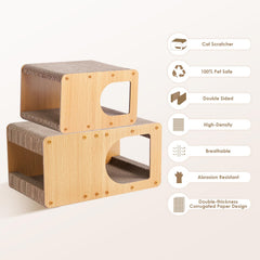 EHEYCIGA cardboard cat scratcher house side view shows durable corrugated scratching area.