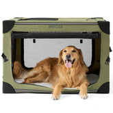 EHEYCIGA collapsible dog crate in setup view offering secure, portable travel for large dogs.