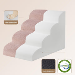 EHEYCIGA curved dog stairs four-step dusty pink ready for small pets