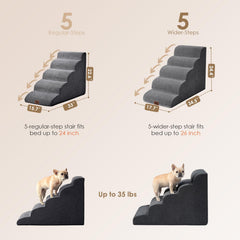 EHEYCIGA curved dog stairs 5-step frame demonstrates wide steps for larger pets.