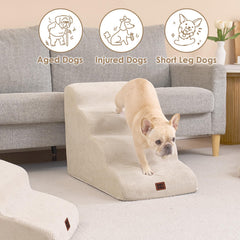 EHEYCIGA curved dog stairs beige 4-step layout demonstrates bed-height compatibility