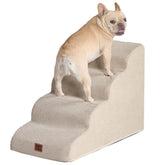 EHEYCIGA curved dog stairs beige side view shows sturdy foam for easy bed access