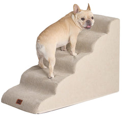 EHEYCIGA curved dog stairs at bed edge for safe, gentle bed access.