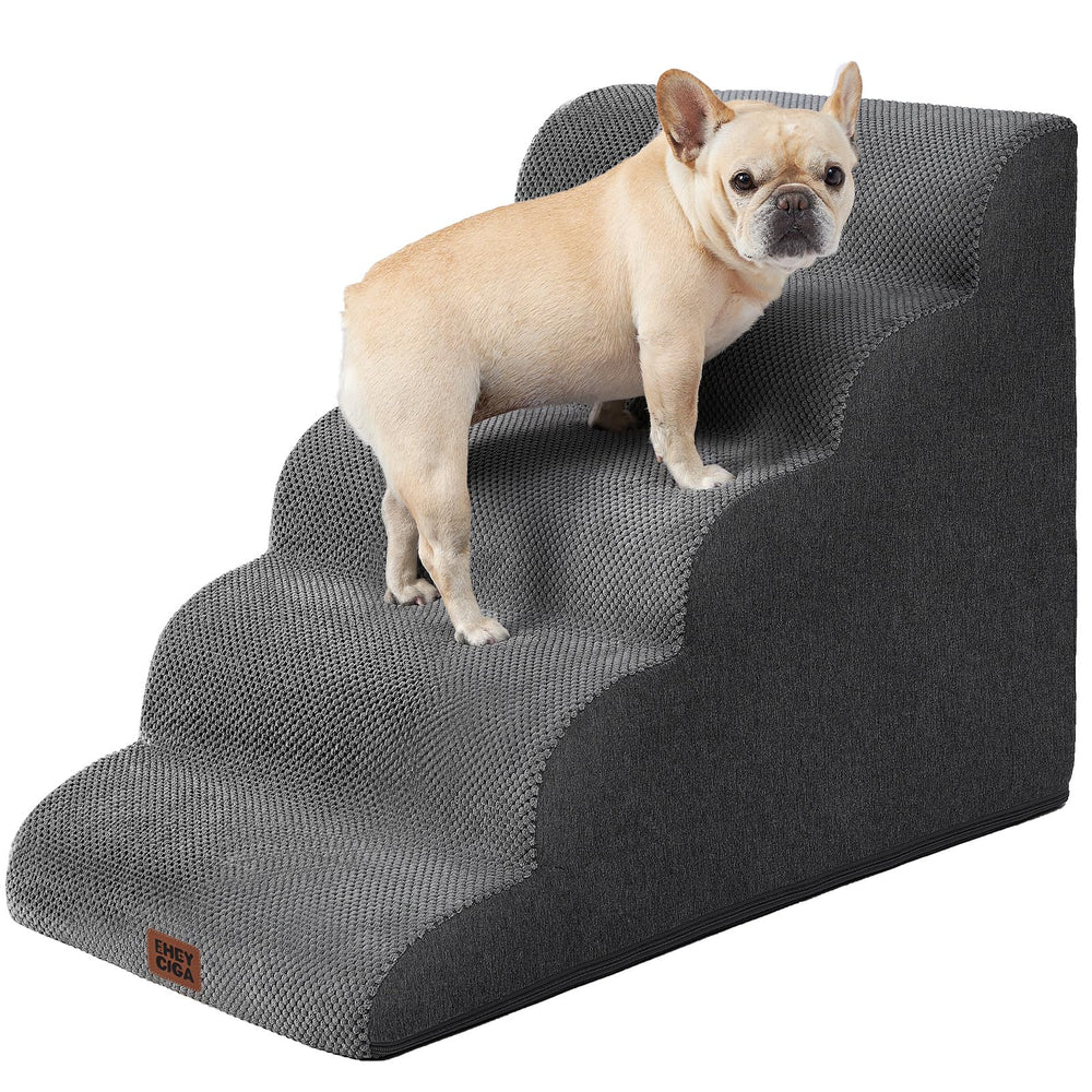 EHEYCIGA curved dog stairs edge-fit helps pets reach a high bed safely.