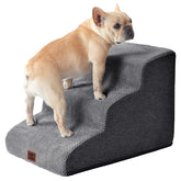 EHEYCIGA curved dog stairs grey side view with steady non-slip design for small pets.
