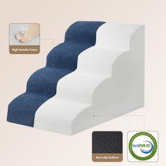 EHEYCIGA curved dog stairs navy front view, stable footing for pets