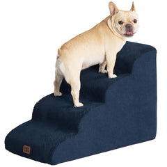 EHEYCIGA curved dog stairs navy side view, easy bed access for small dogs