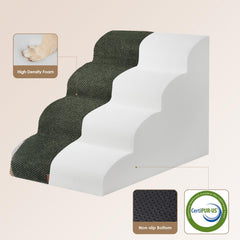 EHEYCIGA curved dog stairs side profile highlights 4-step design for easy vertical climb