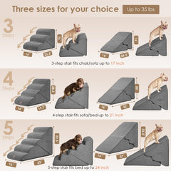 EHEYCIGA curved foldable dog stairs 5-step-foam illustrates multi-step elevation for taller pets
