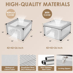 EHEYCIGA dog playpen locked-zip feature ensures secure pet access.