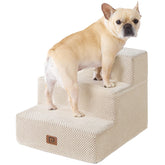 EHEYCIGA dog stairs 3-step beige side view aids small dogs climbing onto furniture