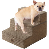 EHEYCIGA dog stairs 3step side view camel eases small dogs onto the sofa.